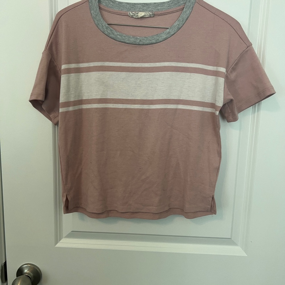 Pink Republic Pink and Gray Striped Tee